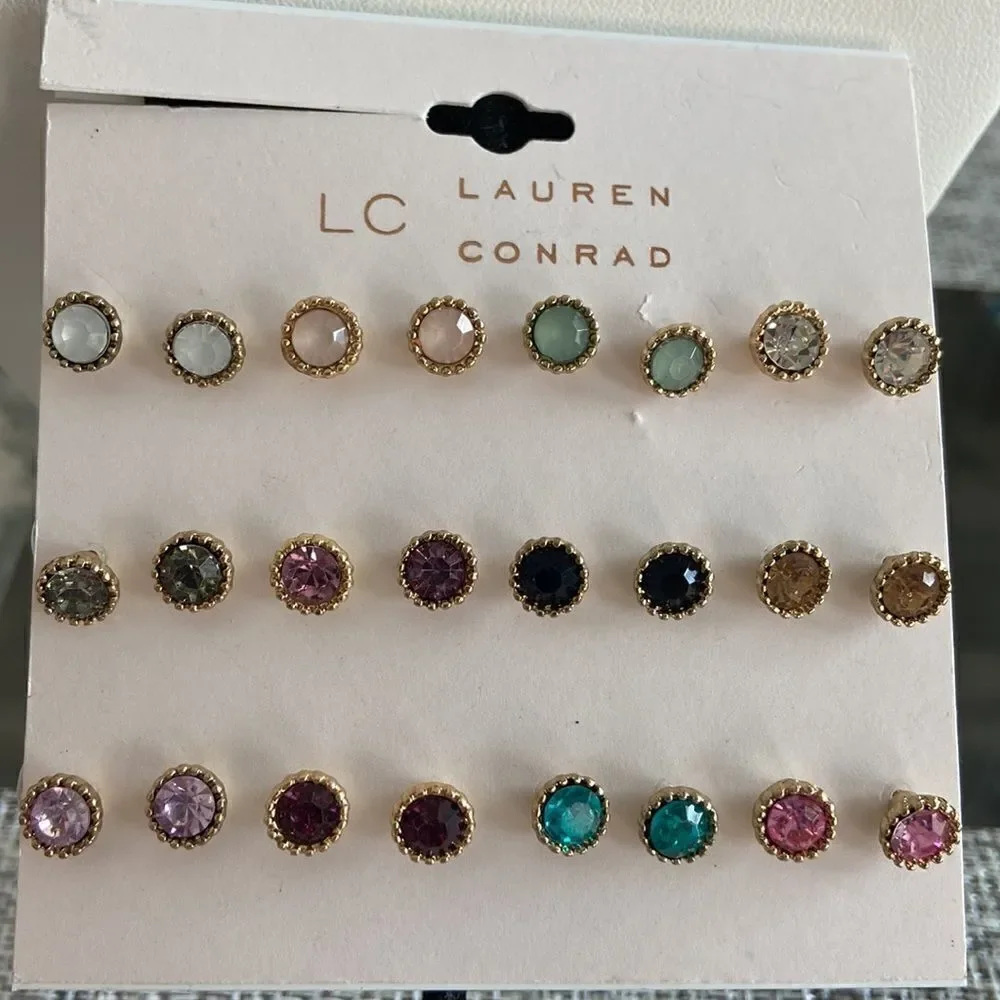 LC Lauren Conrad Simulated Crystal 12 Stud Earring Set NWT
